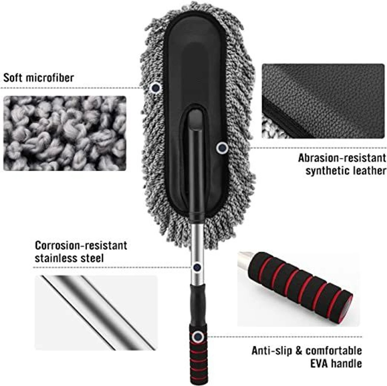 Multi-Purpose Microfiber Car Wash Brush Mop With Handle – Auto Cleaning and Dusting Tool