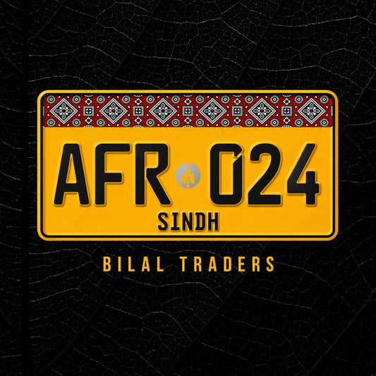 Sindh Ajrak Style Yellow Upper Side Embossed Replica Number Plate (Commercial)